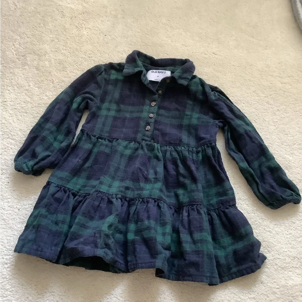 Old Navy Kids Plaid Dress Green and Blue 2T Button Flannel Long Sleeve